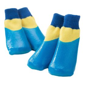4 Pcs Dog Knitted Socks Pet Leg Socks Teddy Small Dog Waterproof Coated Socks Scratch Proof Protective Socks Blue 4#