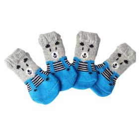 4 Pcs s Dogs Knitted Socks Cute Blue Bear Foot Covers Scratch Dirt Resistant Paw Protect Puppy Teddy Corgi Pet Shoes
