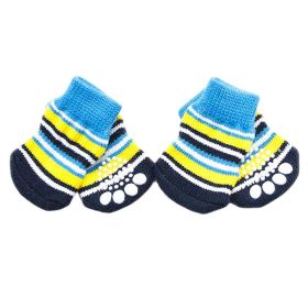 4Pcs Blue Yellow Striped Knitted Dogs Socks  Socks Cute Pet Socks Dog Paw Protection for Puppy Indoor Wear