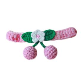 Pink Pet  Collar Handmade Knitting Necklace Teddy Bichon Cherry Crochet Scarf Bib