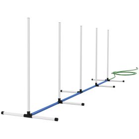 PawHut 4 Pieces Dog Agility Training Equipment Set with Weave Poles, Spray Water Tube, Whistle, Carry Bag, White-F