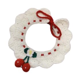 White Pet Handmade Knitted Collar Crochet Cherry  Necklace Cute Dog Collar Bib