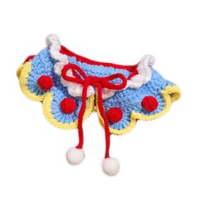 Blue Christmas Pet Collar Lace  Teddy Bichon Scarf Knitted Handmade Necklace New Year Photography Crochet Scarf Bib