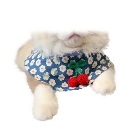 Small Dog  Cute Cherry Bibs Scarf Pet bandana Neckerchief Accessories Blue