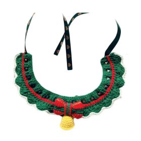 Green Red Handmade Crochet  Collar Cute Knitted Knotbow Dog Christmas Jingle Bell Necklace Pet Scarf Bib