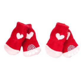 4 Pcs Red Hearts Dog Knitted Pet Socks Cartoon Cute Puppy  Socks Dog Foot Covers Poodle Teddy Socks