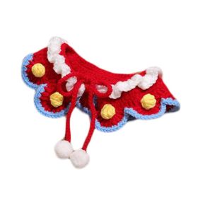Red Christmas Pet Collar Lace  Teddy Bichon Scarf Knitted Handmade Necklace New Year Photography Crochet Scarf Bib
