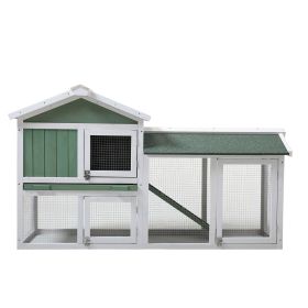 Large Wooden Rabbit Hutch Indoor & Outdoor Bunny Cage with a Removable Tray & a Waterproof Roof Grey Green+White