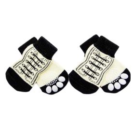 4 Pcs White Shoes Pattern Cute Puppy  Socks Knitted Pet Socks Dog Paw Protection for Puppy Indoor Wear