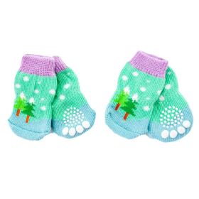 4 Pcs Green Blue Christmas Dog Knitted Pet Socks Cartoon Cute Puppy  Socks Dog Foot Covers Poodle Teddy Socks