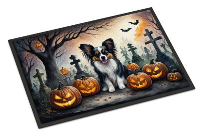 Papillon Spooky Halloween Doormat Front Door Mat Indoor Outdoor Rugs for Entryway, Non Slip Washable Low Pile, 18H X 27W -B