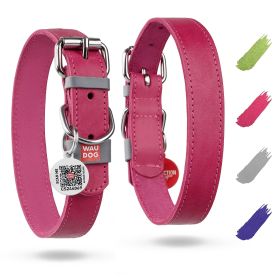 Long Lasting Leather Dog Collar for Large Dogs Medium Small Dogs Adjustable Collar with Durable Buckle D Ring 11-14 inch Neck x 3/5 inch Wide Pink