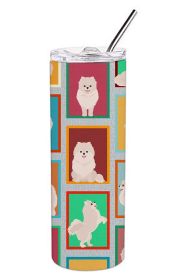 Lots of White Pomeranian Stainless Steel Skinny Tumbler Vacuum Double Walled Reusable Insulated Travel Cup for Coffee with Lid, 20 oz -K