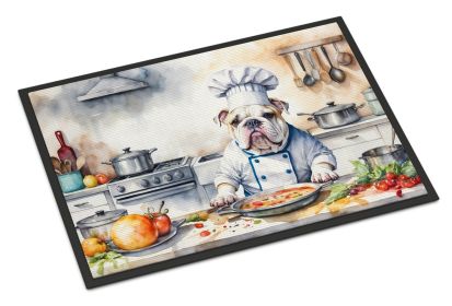 English Bulldog The Chef Doormat Front Door Mat Indoor Outdoor Rugs for Entryway, Non Slip Washable Low Pile, 18H X 27W -K
