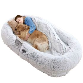 Human Size Dog Bed with Pillow Blanket 72.83x47.24x11.81in Bean Bag Washable Removable Flurry Plush Cover Large Napping Human-Sized Bed For Kids Pets