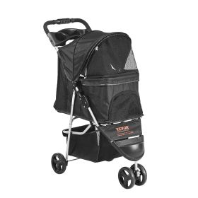 VEVOR Pet Stroller 3 Wheels Stroller Rotate with Brakes 35lbs Weight Capacity Stroller with Front Pedal Velcro Storage Basket Cup Holder Travel Black