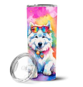 Samoyed Hippie Dawg Stainless Steel Skinny Tumbler Vacuum Double Walled Reusable Insulated Tumbler Travel Cup Coffee Cocktails Lid 20 oz