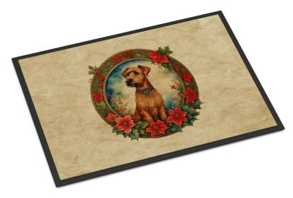 Irish Terrier Christmas Flowers Doormat Front Door Mat Indoor Outdoor Rugs for Entryway, Non Slip Washable Low Pile, 24H X 36W -A