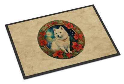 American Eskimo Christmas Flowers Doormat Front Door Mat Indoor Outdoor Rugs for Entryway, Non Slip Washable Low Pile, 24H X 36W -I