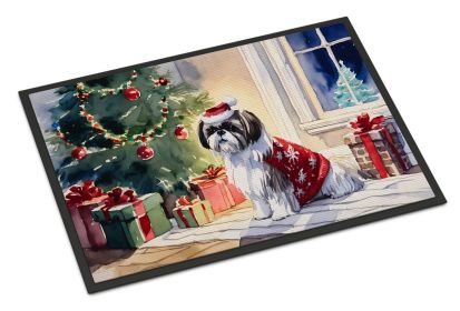 Shih Tzu Cozy Christmas Doormat Front Door Mat Indoor Outdoor Rugs for Entryway, Non Slip Washable Low Pile, 24H X 36W -B