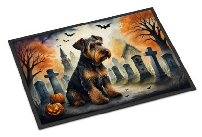 Airedale Terrier Spooky Halloween Doormat Front Door Mat Indoor Outdoor Rugs for Entryway, Non Slip Washable Low Pile, 24H X 36W -K