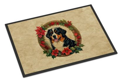 Bernese Mountain Dog Christmas Flowers Doormat Front Door Mat Indoor Outdoor Rugs for Entryway, Non Slip Washable Low Pile, 24H X 36W -C