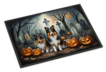 Sheltie Spooky Halloween Doormat Front Door Mat Indoor Outdoor Rugs for Entryway, Non Slip Washable Low Pile, 24H X 36W -I