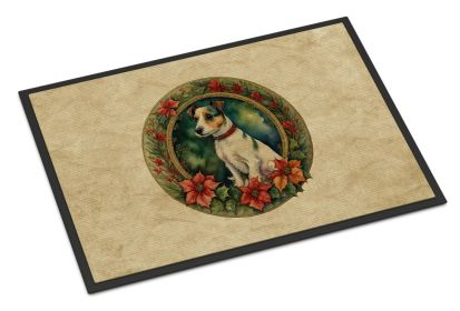 Jack Russell Terrier Christmas Flowers Doormat Front Door Mat Indoor Outdoor Rugs for Entryway, Non Slip Washable Low Pile, 24H X 36W -F