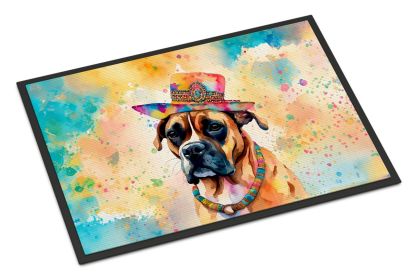 Boxer Hippie Dawg Doormat Front Door Mat Indoor Outdoor Rugs for Entryway, Non Slip Washable Low Pile, 24H X 36W -B