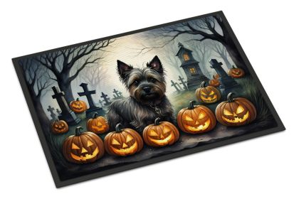 Cairn Terrier Spooky Halloween Doormat Front Door Mat Indoor Outdoor Rugs for Entryway, Non Slip Washable Low Pile, 24H X 36W -D