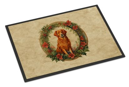 Nova Scotia Duck Tolling Retriever Christmas Flowers Doormat Front Indoor Outdoor Rugs for Entryway, Non Slip Washable Low Pile, 24H X 36W -E