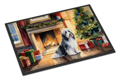 Bearded Collie Cozy Christmas Doormat Front Door Mat Indoor Outdoor Rugs for Entryway, Non Slip Washable Low Pile, 24H X 36W -L