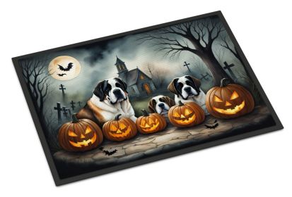 Saint Bernard Spooky Halloween Doormat Front Door Mat Indoor Outdoor Rugs for Entryway, Non Slip Washable Low Pile, 24H X 36W -L