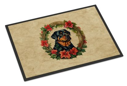 Rottweiler Christmas Flowers Doormat Front Door Mat Indoor Outdoor Rugs for Entryway, Non Slip Washable Low Pile, 24H X 36W -C