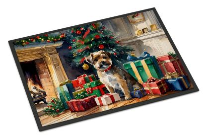 Border Terrier Cozy Christmas Doormat Front Door Mat Indoor Outdoor Rugs for Entryway, Non Slip Washable Low Pile, 24H X 36W -B
