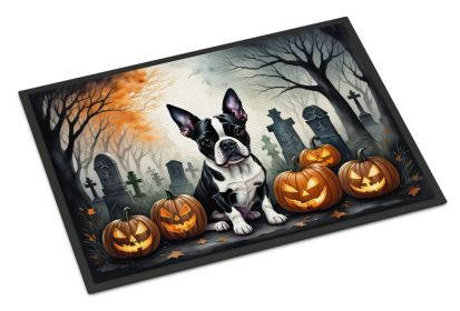 Boston Terrier Spooky Halloween Doormat Front Door Mat Indoor Outdoor Rugs for Entryway, Non Slip Washable Low Pile, 24H X 36W -I