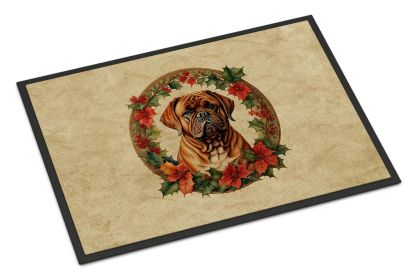 Dogue de Bordeaux Christmas Flowers Doormat Front Door Mat Indoor Outdoor Rugs for Entryway, Non Slip Washable Low Pile, 24H X 36W -L