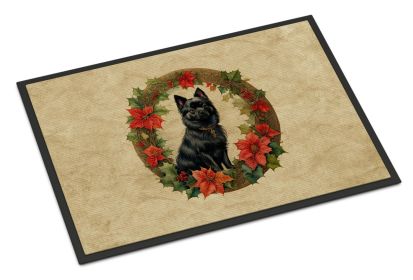 German Spitz Christmas Flowers Doormat Front Door Mat Indoor Outdoor Rugs for Entryway, Non Slip Washable Low Pile, 24H X 36W -M