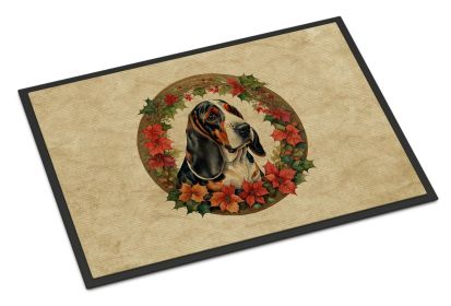 Basset Hound Christmas Flowers Doormat Front Door Mat Indoor Outdoor Rugs for Entryway, Non Slip Washable Low Pile, 24H X 36W -K