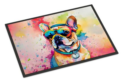 French Bulldog Hippie Dawg Doormat Front Door Mat Indoor Outdoor Rugs for Entryway, Non Slip Washable Low Pile, 24H X 36W -B