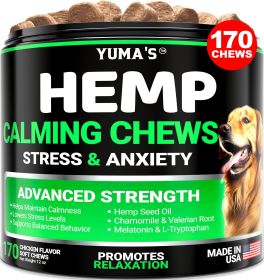 Hemp Calming Chews for Dogs Advanced Dog Calming Treats 170 Chews Anxiety Relief Separation Aid Barking Stress Relief Thunderstorms Melatonin HempOil