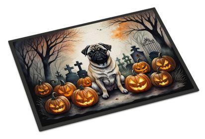 Fawn Pug Spooky Halloween Doormat Front Door Mat Indoor Outdoor Rugs for Entryway, Non Slip Washable Low Pile, 18H X 27W -G