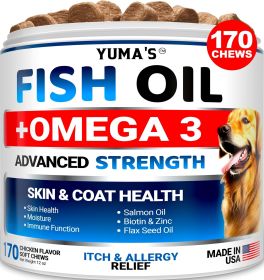 Omega 3 Fish Oil 170 Chews Skin & Coat Supplement Omega 3 Dry & Itchy Skin Relief Treatment Allergy Support Dog Anti Shedding Treats Shiny Coats