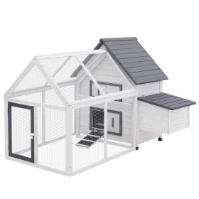 65" penWooden with Detachable Run Outdoor Chicken House Poultry Cage Hen with Nesting Box Removable Tray Roosting Bars Ramp for Garden Backyard