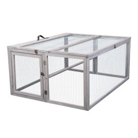 Folding Rabbit Hutch with Roosting Bar Wood Collapsible Guinea Chick Run Outdoor Bunny Cage Portable Gray