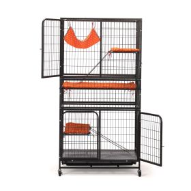 4-Story Pet Cage Bunny Hutch with Ladder Lockable Wheels & Removable Tray Black & Orange