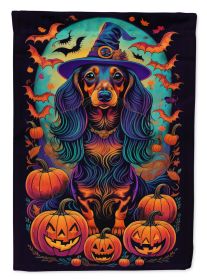Longhair Black & Tan Dachshund Witchy Halloween Garden Flag Mailbox Flag Decorative Yard Flag Banner Outside Patio Artwork Yard Flower Beds Garden
