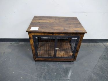 Furniture Style Dog Crate Side Table on Wheels with Double Doors & Lift Top. Rustic Brown 31.50'' W x 22.05'' D x 25'' H.