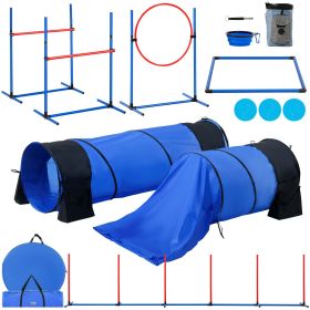 VEVOR Dog Agility Training Equipment 7 PCS Set w/ Hurdles 2 Tunnels Jump Ring-H