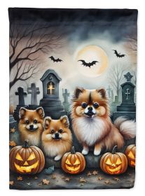 Pomeranian Spooky Halloween Garden Flag Mailbox Flag Decorative Yard Flag Banner Outside Patio Artwork Yard Flower Beds Garden